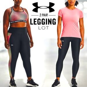 Under Armour UA Plus Size Black Compression Pocket HeatGear 2pc Legging Lot 2/3X